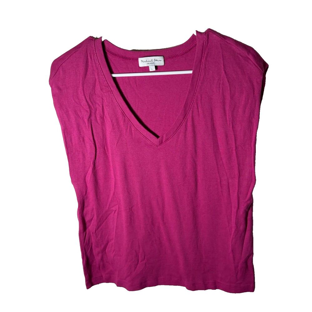Michael Stars T-Shirt Women's Large Cap Sleeve V-Neck Boxy Shirt Top Casual